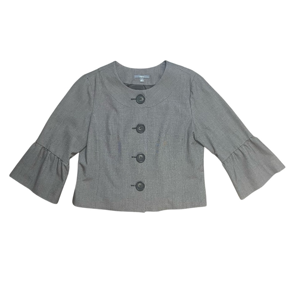 Apt 9 Blazer Womens 16 Gray Button Up Lined 3/4 Bell Sleeve Office Chic EUC